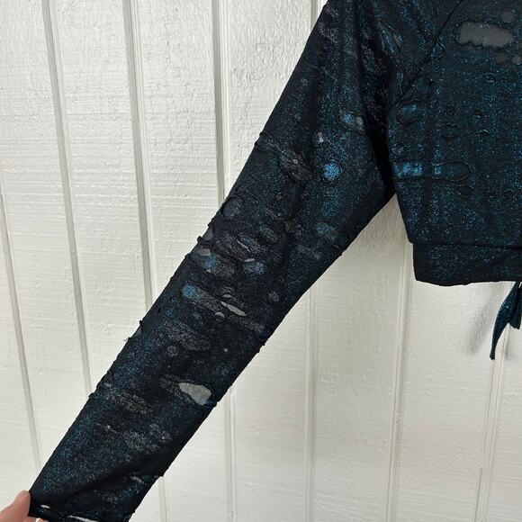 Kelle Women Dance Rave Costume Cyberpunk Long Sleeve Cropped Top Blue Medium - Picture 5 of 7
